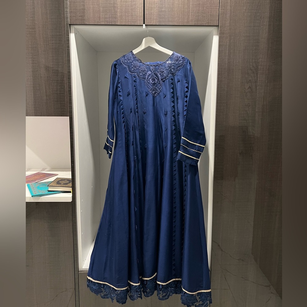 Mina Hasan Elegant Blue Embroidered Dress